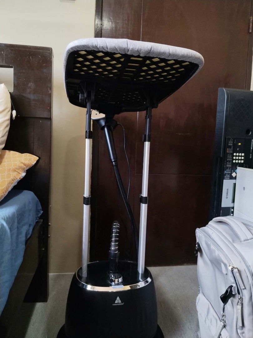 Hanabishi Garment Steamer with Ironing Board (Category: Ironing Boards) located in Malabon City. Submitted by noblecloud_3509ee (Listing ID 1468332806, Image 2). Description: • Brand/Model: Hanabishi HGSIB50 • Power: 1800W • Water Tank Capacity: 1.8 liters • Steam Runtime: Up to 60 minutes of continuous steam • Board: Adjustable-height ironing board that can be used vertically or at an angle • Safety: Dual safety protection against overheating or