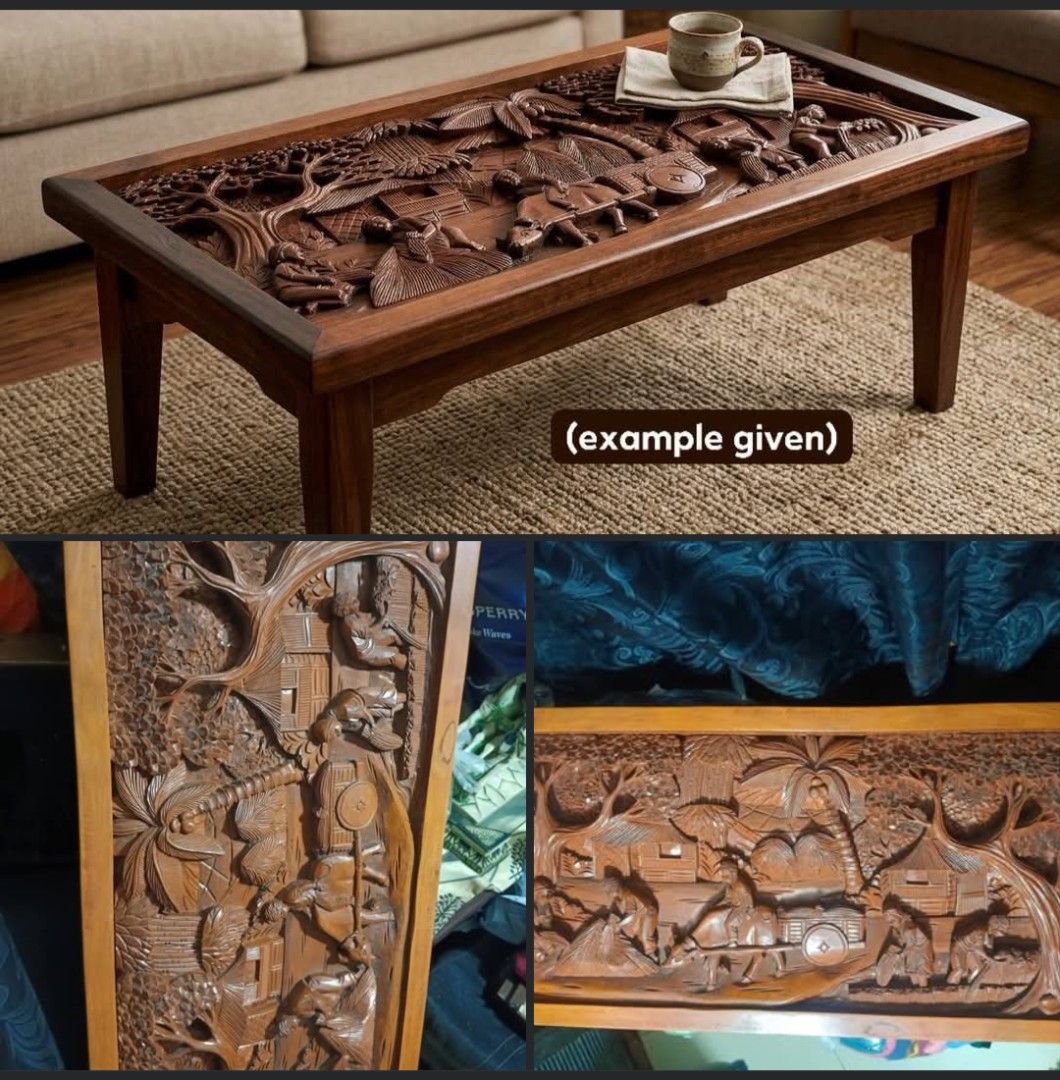 Hand carved Sculpture (Category: Other Home Decor) located in Mandaluyong City. Submitted by theforgottentreasures (Listing ID 1468366356, Image 1). Description: 9500 pesos! 📌 Hand-carved "Buhay Sa Probinsya" traditional rural Philippine harvest 32 x 16 x 2 ¾ inches heavy solid wood High-relief wood carving often integrated into vintage centerpieces, coffee table tops (first picture example given) or it can be wall-mounted murals what you see is