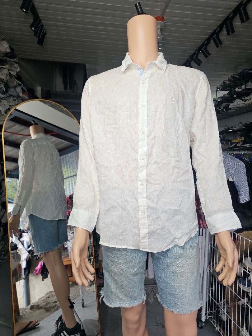 Hazzys long sleeve shirt (Category: Tshirts & Polo Shirts ) located in Baguio. Submitted by kayeonlineshop (Listing ID 1468340620, Image 1). Description: white, long-sleeve, button-down linen shirt.