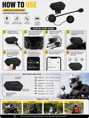 Headset Motorcycle Helmets BT12 Bluetooth (Category: Other Gadgets) located in Manila. Submitted by noel_cap (Listing ID 1468332751, Image 3). Description: BT12 Bluetooth Headset Motorcycle Helmets that lets you stream music, take hands-free phone calls Specifications • Bluetooth Version: Typically V4.0, V4.1, V4.2, or V5.0 depending on the specific variant [1, 2, 3] • Battery: Built-in 3.7V / 500mAh rechargeable lithium-ion battery [1, 2, 3] • B