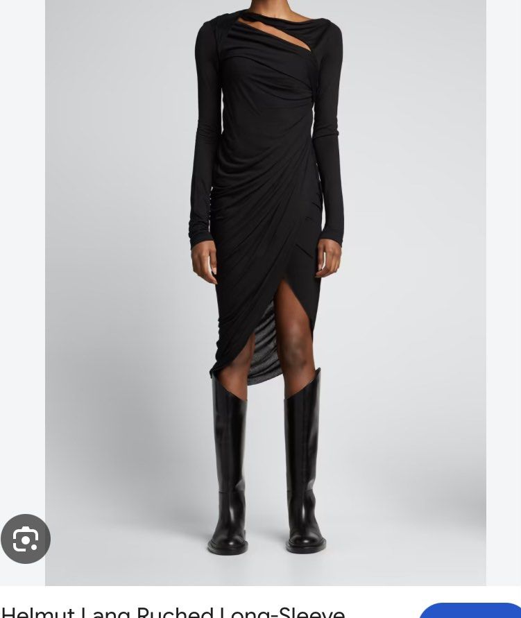 Helmut Lang Ruched Long-Sleeve Dresses (Category: Dresses) located in Quezon City. Submitted by loloyz123 (Listing ID 1468313023, Image 2). Description: Helmut Lang Ruched Long-Sleeve Dresses Condition: Very good Color rate: 10/10 Color: black Size: xsmall L: 51 W: 13 inches.