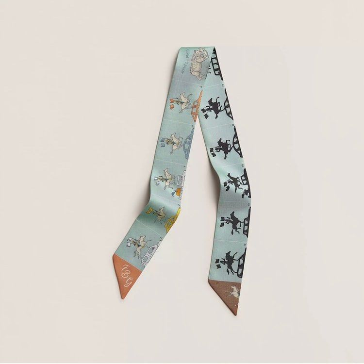 Hermès Parade Twilly silk scarf (Category: Scarves) located in Quezon City. Submitted by kellypochette (Listing ID 1468373963, Image 2). Description: Hermès Parade Twilly Silk Scarf | 100% Authentic A beautiful Hermès Parade Twilly featuring a playful, elegant design that captures the timeless charm and artistry of the French luxury house. Crafted from luxurious silk, this versatile accessory is perfect for dressing up your Birkin, Kelly, Picotin