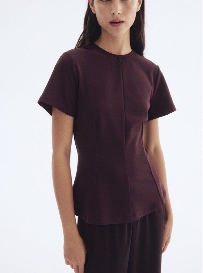 H&M Defined-waist Maroon Top (Category: Blouses) located in Davao. Submitted by mgnmm (Listing ID 1468429576, Image 1). Description: SWIPE TO SEE PHOTOS - xs in tag but can also fit those who are size small - NOT YET USED although natapon na ang tags..
