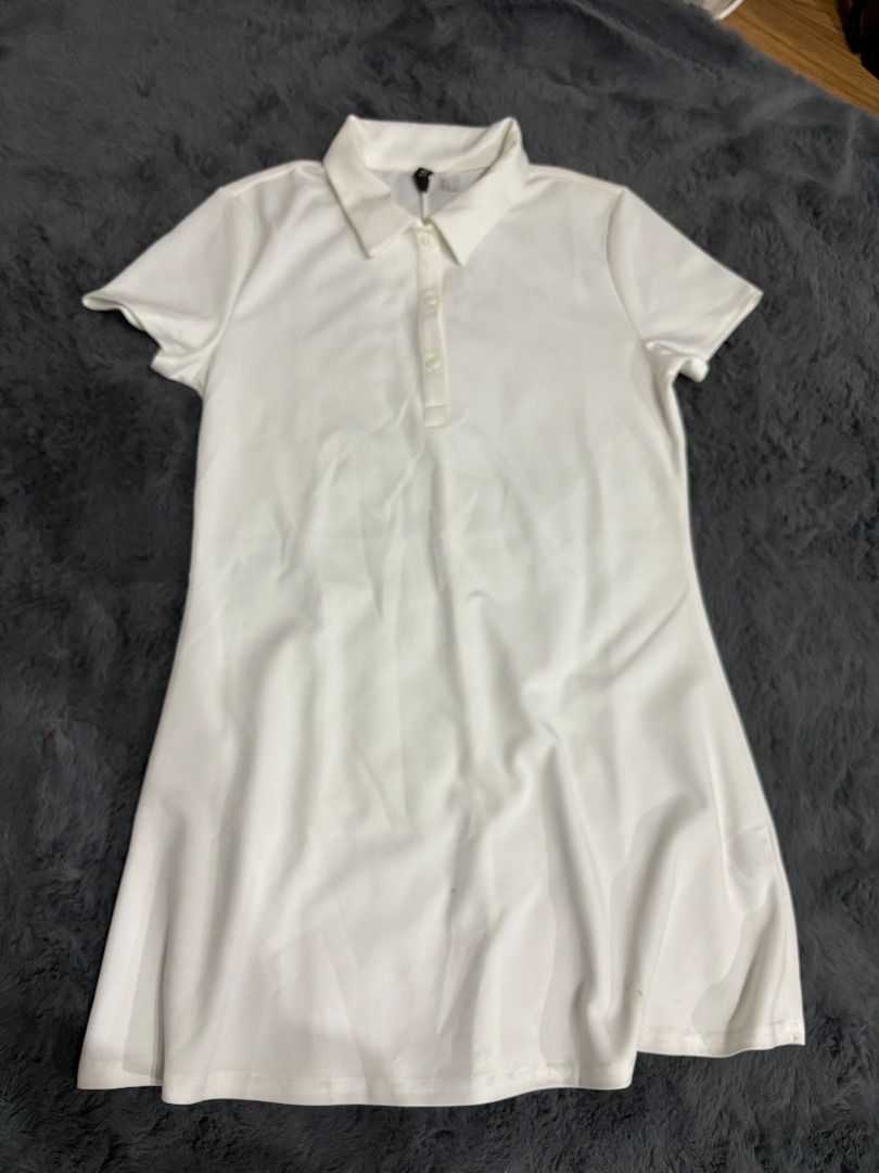 H&M Divided White Collared Short Sleeve Dress (Category: Dresses) located in Antipolo. Submitted by dddeclutter (Listing ID 1468348944, Image 1). Description: - Brand: H&M Divided - Color: White - Style: Collared short sleeve dress with zip-back closure - Size: EUR L / US L / 170/104B - Measurements: ~16" across waist, ~32" total length - Condition: Clean overall, with a few small faint marks near the bottom hem line but can be washed off.