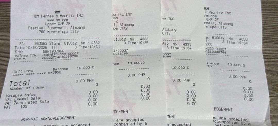 H&M Gift Card 10000 PHP (Category: Vouchers) located in Makati City. Submitted by beautiesandmore (Listing ID 1468447165, Image 3). Description: Selling it 10% less - Brand new H&M gift cards loaded with 10,000 PHP each - 4 cards available in total (buy individually or bundle) - Comes with original cardboard holders - verified balance from official store in Festival Supermall Alabang - 100% valid, verified, and ready to use - Trusted Carousell se