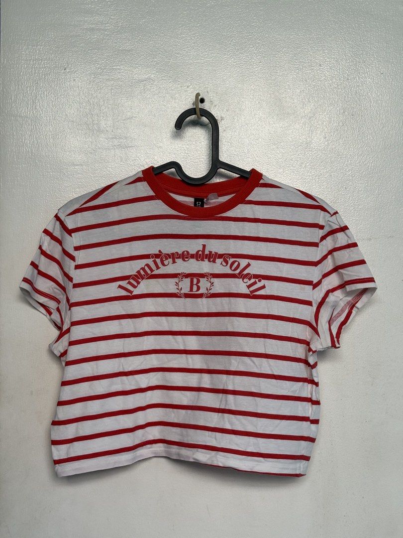 H&M White Striped Crop Top (Category: Shirts) located in Manila. Submitted by katsinlao (Listing ID 1468283931, Image 1). Description: Details: Size: Medium on tag Issue: with minimal yellow stains RFS: Decluttering, Payment: - Payment first policy - Gcash - Maya - Gotyme - COD (if lalamove) - Cash if meet up .