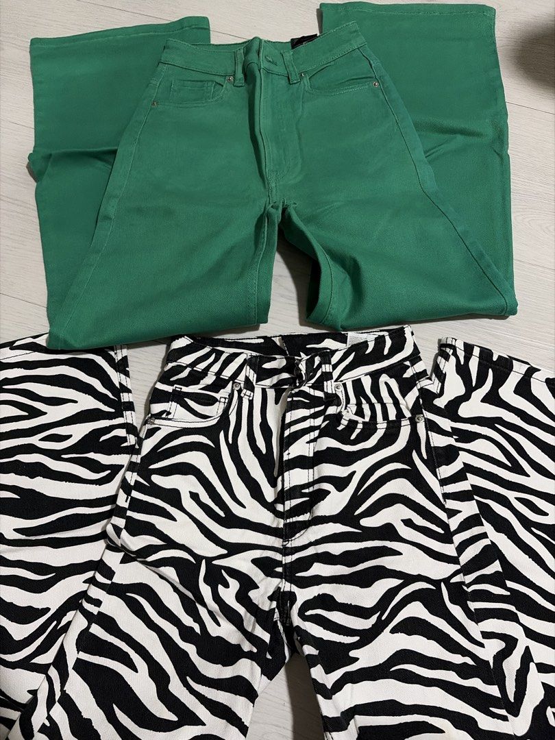 H&M Wide Leg pants (Category: Jeans) located in Taguig. Submitted by nics04433 (Listing ID 1468411479, Image 1). Description: BOTH FOR 450 zebra: size 32 Green: Size 34.