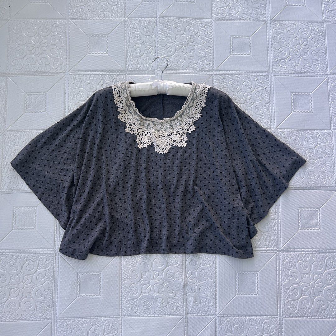HONEYLINK Grey Polka Dot batwing Blouse (Category: Blouses) located in Baguio. Submitted by icandy.collects (Listing ID 1468310312, Image 3). Description: gray polka poncho type top -no flaws -semi cropped -freesize.