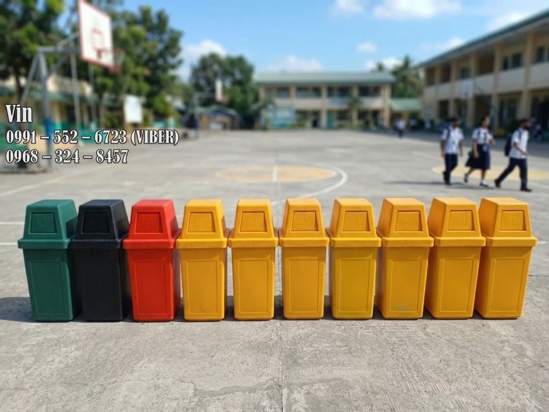 hooded trash bin king size (Category: Waste Bins & Bags) located in Bacoor. Submitted by zx400rr (Listing ID 1468289299, Image 1). Description: HOODED TRASH BIN Made in non-toxic Polyurethane Plastic Easy to clean, carry and move Also available: Metal Frame for 2 slots, 3 slots & 4 slots! Segregation Label & Company Logo Sizes: 28L, 75L, 85L, 132L Color: Red, Yellow, Green, Black, Blue, Gray Hotlines: 0991 552 6723 0968 324 8457 0933 855 9510 095