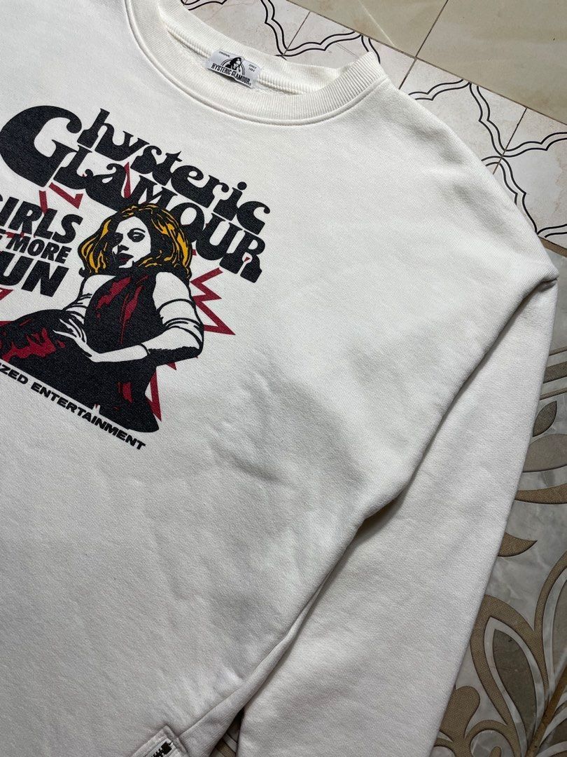 Hysteric Glamour crewneck sweatshirt (Category: Coats, Jackets and Outerwear) located in Caloocan City. Submitted by renowear (Listing ID 1468286044, Image 3). Description: Hysteric Glamour crewneck sweatshirt Excellent Condition Color Rate: 9.5/10 Issue: Stain Sign Of Usage Measurements • Width: 22 • Length: 26.5/29 Price: 3500 obo DM IF INTERESTED📥.