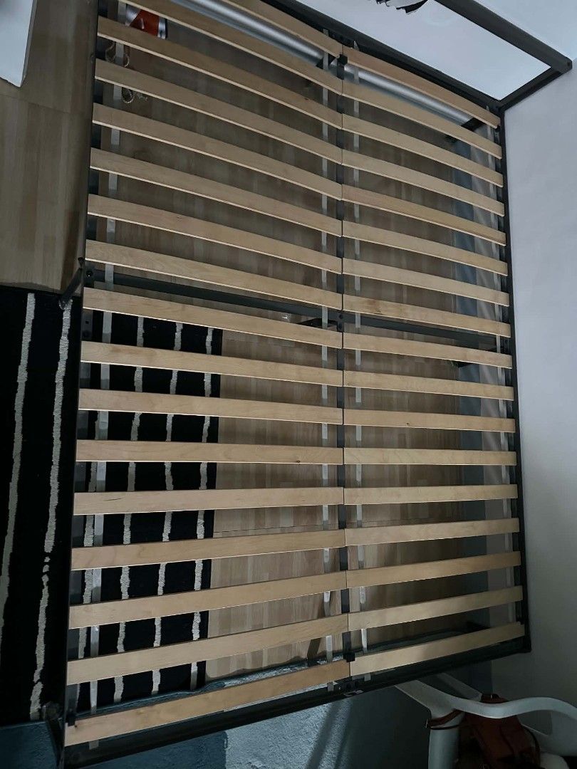 IKEA GRIMSBU Bed frame grey 140x200 cm (Category: Bed Frames & Mattresses) located in Las Pinas. Submitted by calmwolf_2a8740 (Listing ID 1468288797, Image 3). Description: - Model: IKEA GRIMSBU Bed Frame - Color: Grey - Size: 140x200 cm (fits standard double mattress) - Material: Sturdy metal construction with wooden slats included - Design: Minimalist and solid support - Pick up only - Note: Buyer needs to disassemble for transport - Queen Size