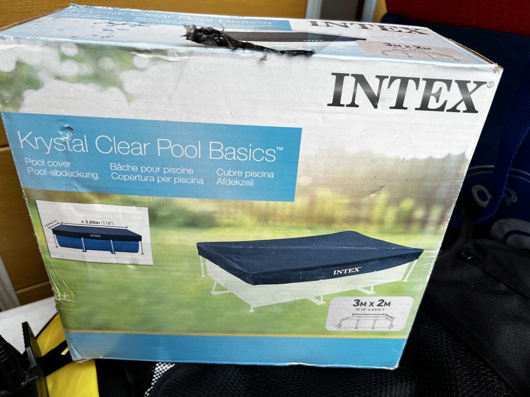 Intex Rectangular Frame Set Swimming Pool 3.0m x 2.0m (Category: Water Sports) located in Manila. Submitted by apdes.rcb (Listing ID 1468422989, Image 3). Description: - Product: Intex Rectangular Aboveground Frame Set Pool - Dimensions: 3.0m x 2.0m x 75cm - Capacity: 3,834 liters - Free: Krystal Clear Pool Basics pool cover box (has small slit, but still functional) - Condition Notes: Metal frames have some internal rust spots inside tubes; Used