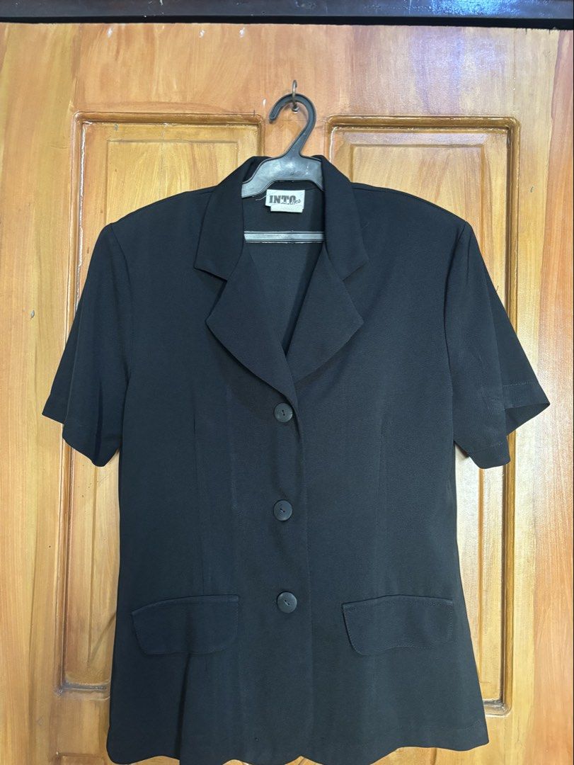 Into Basics Black Short Sleeve Blazer Jacket (Category: Coats, Jackets and Outerwear) located in Manila. Submitted by shopmik4scloset (Listing ID 1468332147, Image 2). Description: Yes, it’s available :) Authentic & No issues LP POSTED! Preloved not thrifted Fits S-M Padded Shoulders No ww 📍: Sampaloc Manila 🚚: Lalamove or J&T 💵: Gcash or Bank Transfer No meet ups, cod or free sf!.