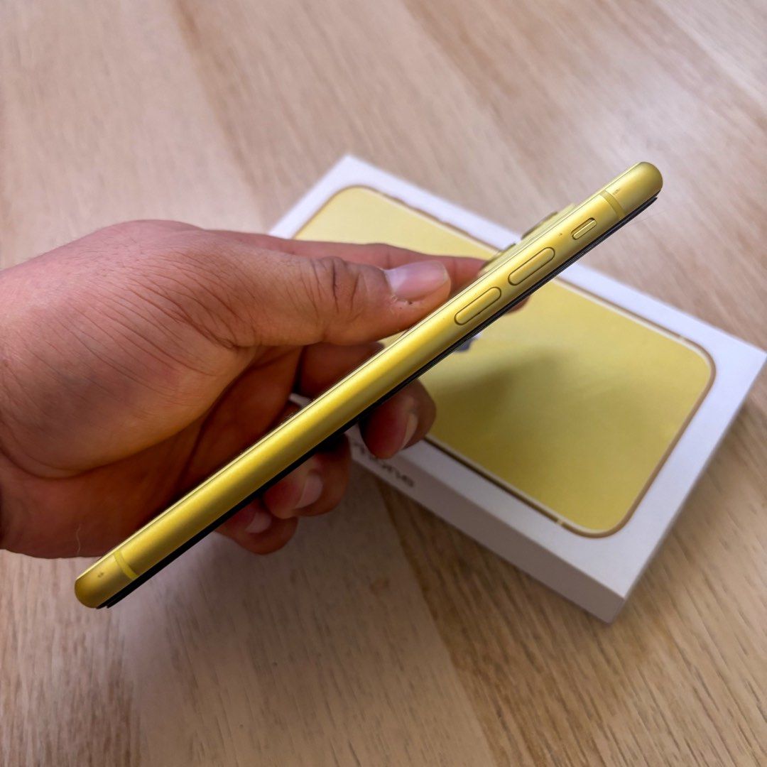 iPhone 11 128GB Yellow (Category: iPhone 11 Series) located in Cavite. Submitted by dj_02 (Listing ID 1468344786, Image 2). Description: iPhone 11 128GB Yellow Great condition Factory unlocked Installed with tempered glass With replacement box, charger, and cases 87% Battery health Still very smooth All original parts No issue whatsoever With minimal signs of usage but overall makinis.