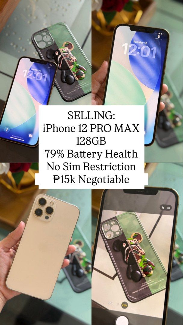 iPhone 12 Pro Max Gold (Category: iPhone 12 Series) located in Cavite. Submitted by legitseller.gadget (Listing ID 1468498869, Image 1). Description: 128GB 79% battery health No sim restriction.