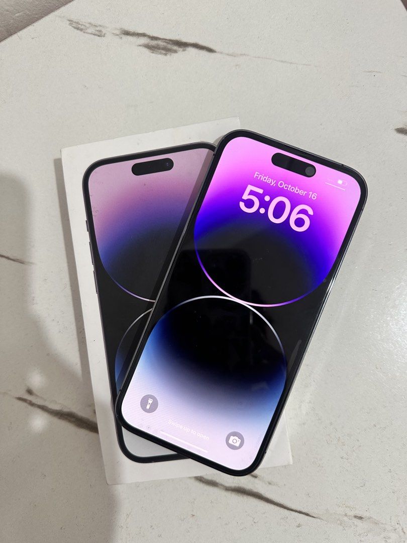 IPHONE 14 PRO 128GB NO ISSUE (Category: iPhone 14 Series) located in Manila. Submitted by _tobbyyy (Listing ID 1468407651, Image 2). Description: Iphone 14 Pro 128Gb Deep Purple 74%Bh No Issue No History Repair Unit, Case , Orig Box only.