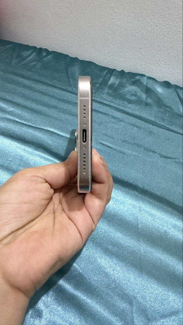 IPHONE 15 PRO MAX (Category: iPhone 15 Series) located in Manila. Submitted by prelovedbydarkangel (Listing ID 1468452339, Image 3). Description: For Sale Iphone 15 Pro Max 256gb White Titanium Smooth Condition No Fades, No Scratches, No Dents. * 74% Battery Health * NTC Approved * No Issue Complete Package: -Unit -Original Box Same Imei -Sim Ejector -Manuals -Apple Sticker -Charger RFS. Upgrade Meetup: Near UST Payment: Online Bank Transfer or G