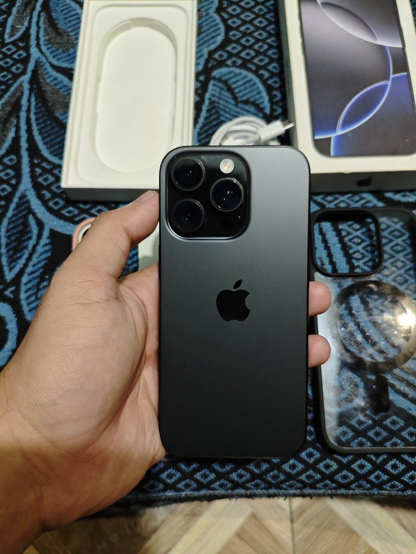 iPhone 16 Pro (Category: iPhone 16 Series) located in Santa Rosa. Submitted by ahuyi (Listing ID 1468498407, Image 1). Description: SWAP SA MAY ADD, 38K VALUE IPHONE 16 PRO 128GB 88% BH (800+ CC) LOCAL VARIANT, OPENLINE FACE ID & TRUE TONE MAY MINIMAL PAINT CHIPS / KALAWANG SCREW SANTA ROSA.