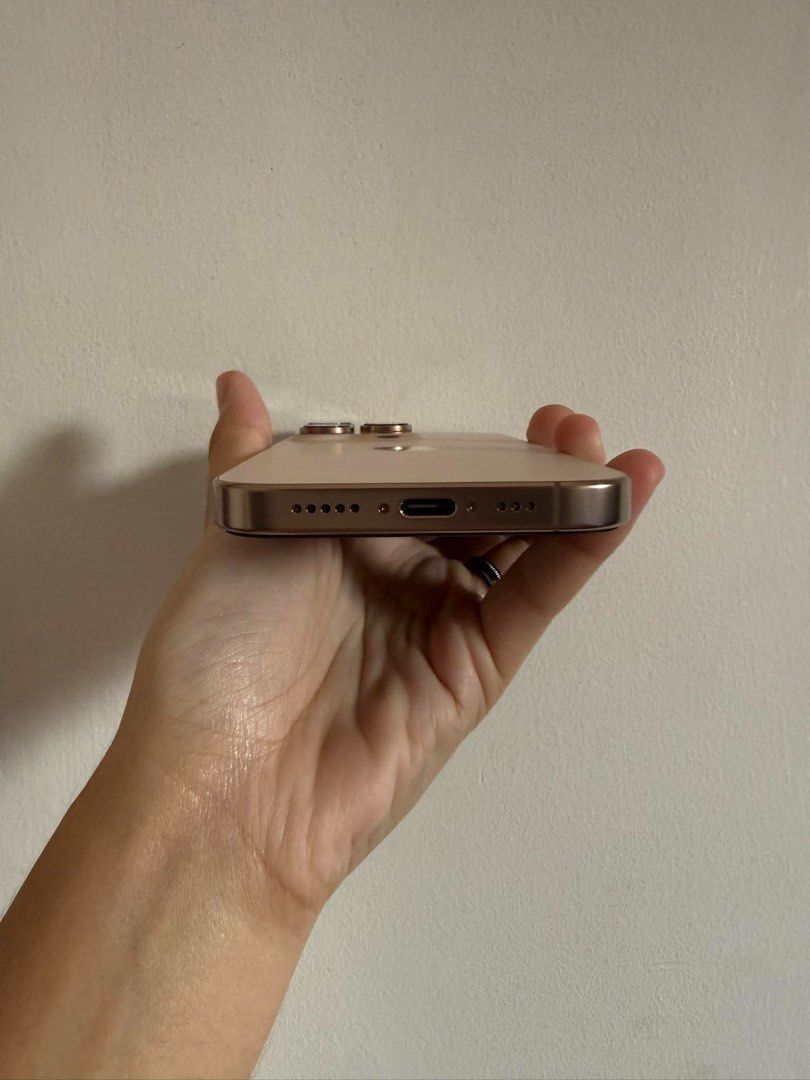 Iphone 16 pro 256 gb - Desert Titanium (Category: iPhone 16 Series) located in Manila. Submitted by jdees_ (Listing ID 1468326518, Image 3). Description: Bought it from PowerMac Last year Inclusions : - Original cord & sim ejector - BH 87% - No scratches & dents.