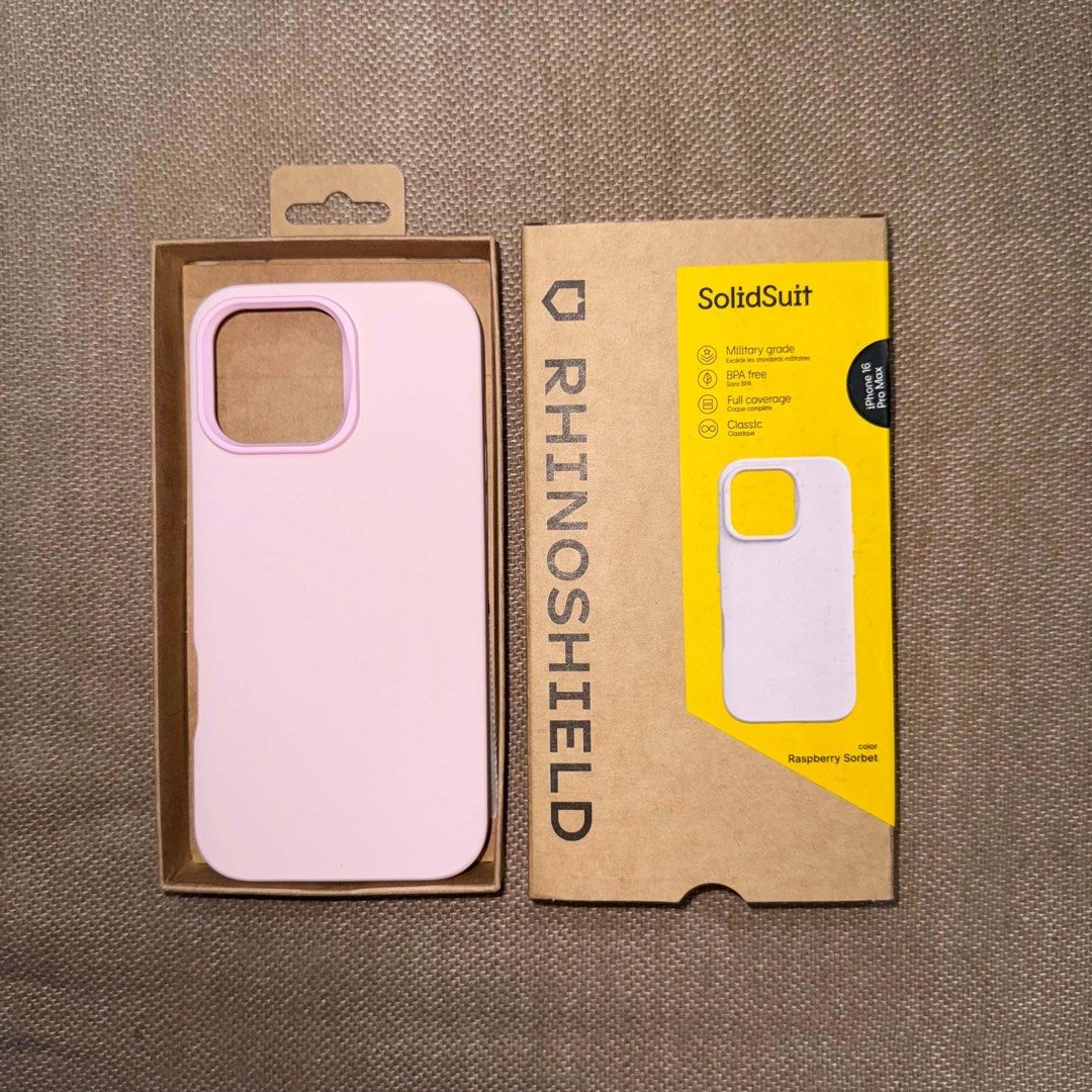 IPHONE 16 PRO MAX RHINOSHIELD SOLIDSUIT CASE (Category: Cases & Sleeves) located in Manila. Submitted by aelexispaolo (Listing ID 1468371685, Image 2). Description: IPHONE 16 PRO MAX RHINOSHIELD SOLIDSUIT CASE‼️ ₱650 PESOS ONLY (LAST PRICE)‼️ RHINOSHIELD SOLIDSUIT CASE *ORIGINAL * BRANDNEW * COLOR: RASPBERRY SORBET * PROTECTIVE * LIGHTWEIGHT * VALUE FOR MONEY * DROP PROTECTION * MINIMALIST DESIGN * NEVER USED OR TRIED ON * MILITARY GRADE DURABILI