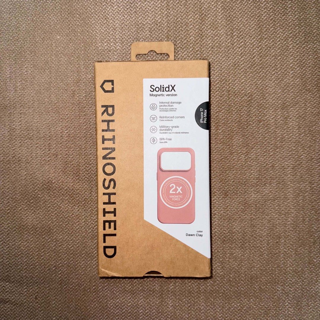 IPHONE 17/18 PRO MAX RHINOSHIELD SOLIDX MAGSAFE CASE (Category: Cases & Sleeves) located in Manila. Submitted by aelexispaolo (Listing ID 1468370803, Image 1). Description: IPHONE 17/18 PRO MAX RHINOSHIELD SOLIDX MAGSAFE CASE‼️ (OPEN FOR TRADE) ₱1650 PESOS ONLY (LAST PRICE)‼️ * ORIGINAL * MAGSAFE * BRANDNEW * DAWN CLAY * PROTECTIVE * LIGHTWEIGHT * VALUE FOR MONEY * STRONG MAGNETS * DROP PROTECTION * MINIMALIST DESIGN * NEVER USED OR TRIED ON * MI
