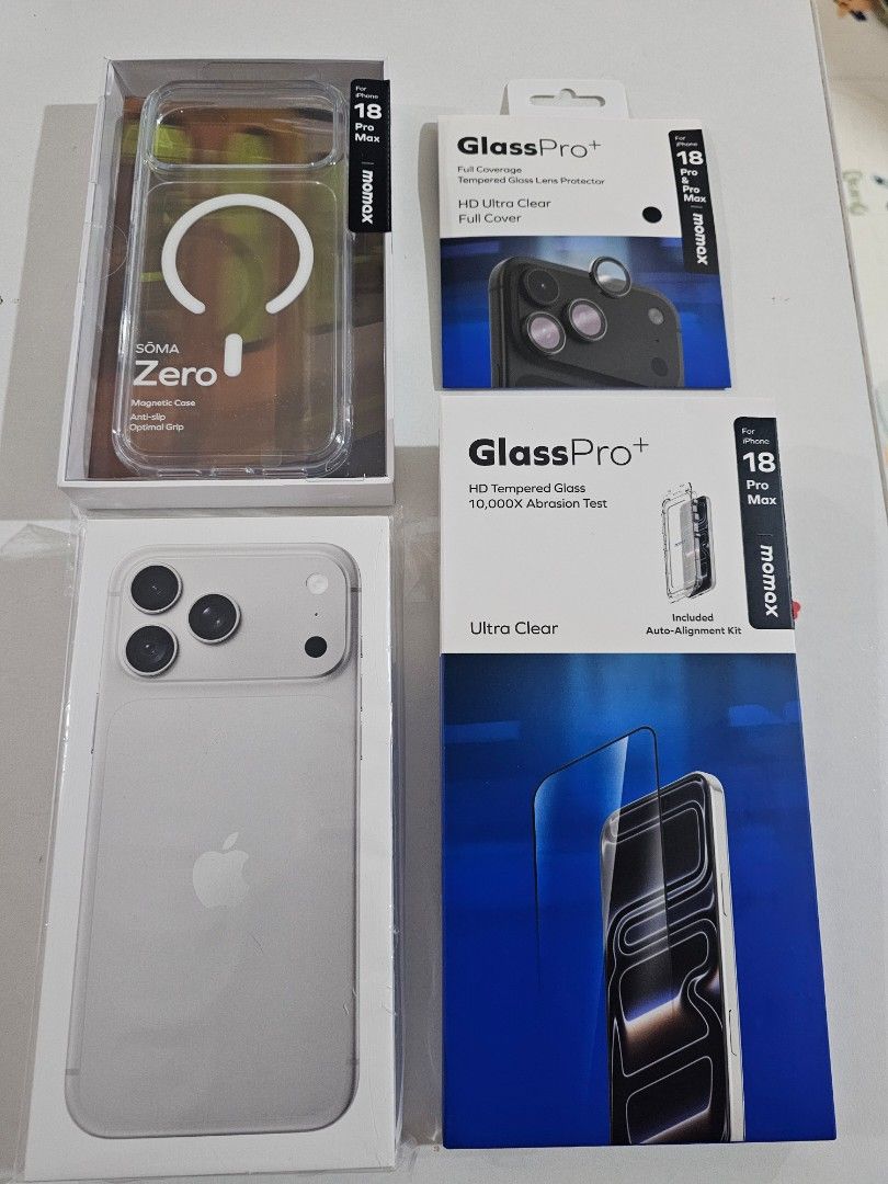Iphone 18 pro max 256 silver (Category: iPhone 18 Series) located in Quezon City. Submitted by vancleotiong (Listing ID 1468490681, Image 3). Description: FOR SALE Brandnew sealed iphone 18 pro max 256GB silver Freebies Momax magnetic case Glass pro tempered glass Glass pro lens protector Bought from Digital Walker Valued at 109,000++ Selling very low Also available with bundle up to 50% off RFS Extra also available for swap to 18pro Glacier .