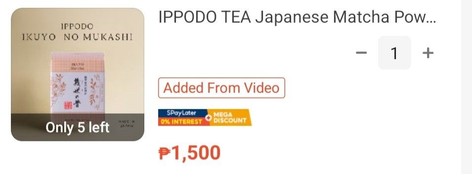 IPPODO Ikuyo Matcha Powder 20g (Category: Beverages) located in Paranaque City. Submitted by mab.villareal (Listing ID 1468487013, Image 3). Description: Authentic Japanese Ippodo Tea. Ikuyo no Mukashi grade. Net weight 20g. Sealed box in original packaging. Expiry date 2027.02.09. RFS: overhoarded FIXED PRICE.