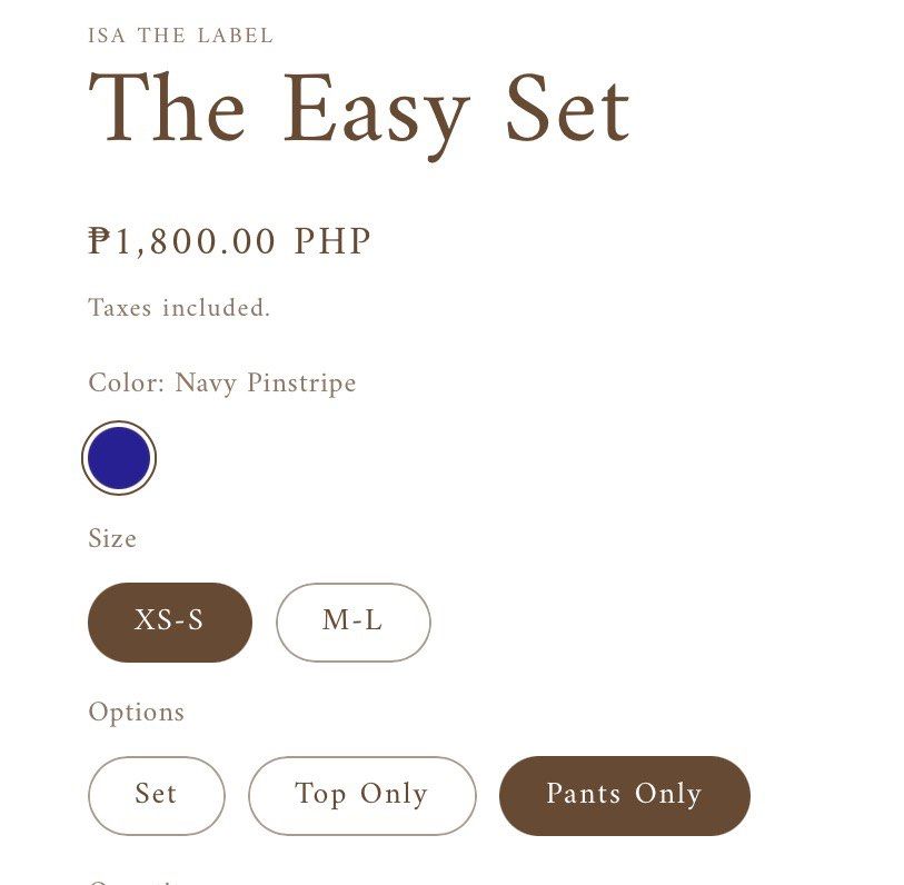 Isa the label easy pants (Category: Other Bottoms) located in Las Pinas. Submitted by kthingsandcloset (Listing ID 1468321297, Image 2). Description: Easy pants for sale Original price is 1,800! Selling it for 1150 Used twice! I realized it’s too short for me. .