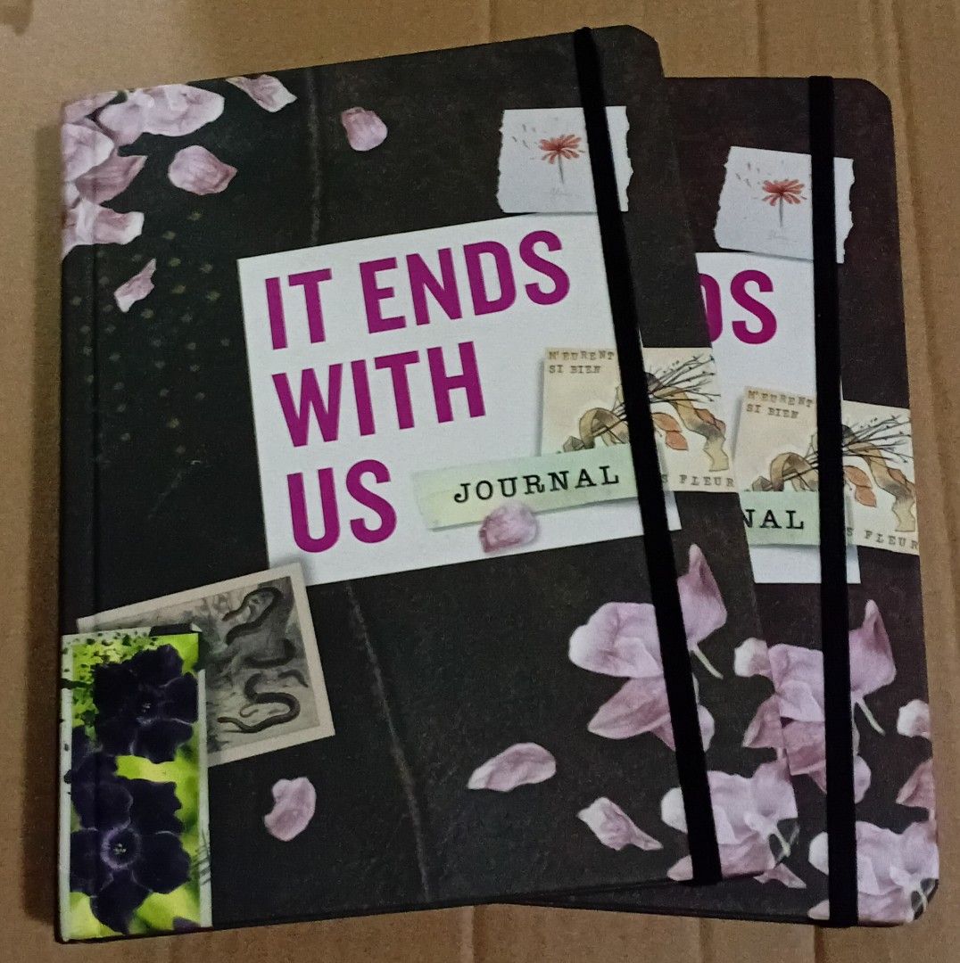 It Ends With Us Journal Notebook Lily Bloom's (Category: Storybooks) located in Manila. Submitted by luckyfox-3a3e (Listing ID 1468447963, Image 1). Description: - Official 'It Ends With Us' inspired journal featuring Lily Bloom's story - Dark floral cover design with botanical stamps and typography - Equipped with an elastic band closure to keep your pages secure - Includes a designated front page to write down your name - Unused and well-stored