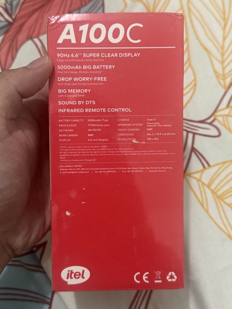 Itel A100C (Category: Android Others) located in Manila. Submitted by geoglaze (Listing ID 1468450613, Image 2). Description: 📱 FOR SALE: itel A100C SMARTPHONE ✨ BRAND NEW • NEVER USED • ORIGINAL UNIT 💰 Price: ₱ 4500 📌 FULL SPECIFICATIONS * Brand: itel * Model: A100C * RAM:8GB * Internal Storage: 128GB (depending on variant) * Display: 6.6-inch HD+ IPS LCD * Refresh Rate: 90Hz * Resolution: 720 × 1612 pixels * Processor: Unisoc T7100 Octa-Core