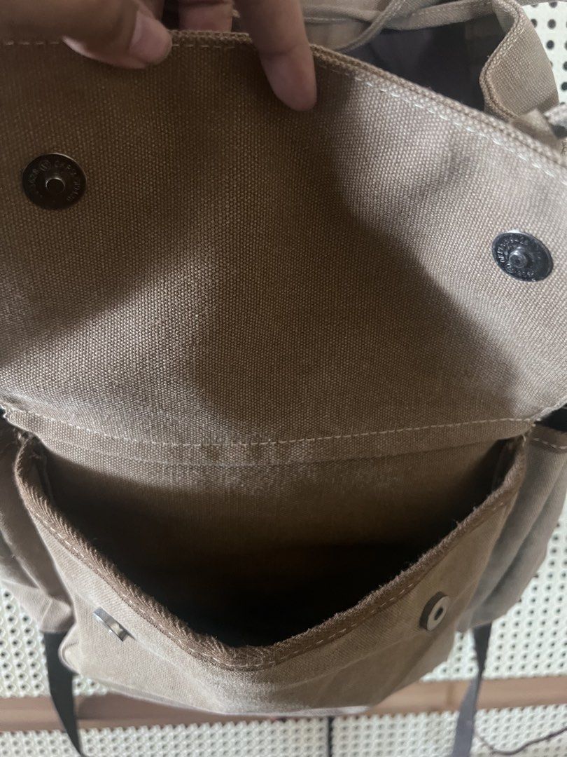 Japanese Vintage Brown Canvas Backpack (Category: Backpacks) located in Mandaluyong City. Submitted by jillylilly (Listing ID 1468335099, Image 3). Description: Thrifted in Osaka. Japan-made. Made with a sturdy canvas. Magnets snap shut. Perfect for travel or school..