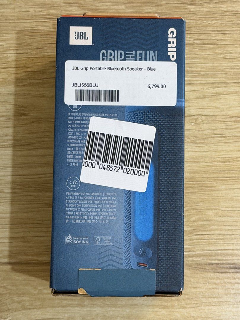 JBL Grip Portable Bluetooth Speaker Blue (Category: Soundbars, Speakers & Amplifiers) located in Manila. Submitted by drewiedonutt (Listing ID 1468328530, Image 3). Description: Bought at PowerMac Center SM Fairview last October 5, 2026 for 6,799 pesos. Has been unboxed for checking purposes only but never been used. I can provide receipt if needed. RFS: Need funds Note: Non-negotiable; this is already brand new. Meetup: Around Los Baños or Quezo