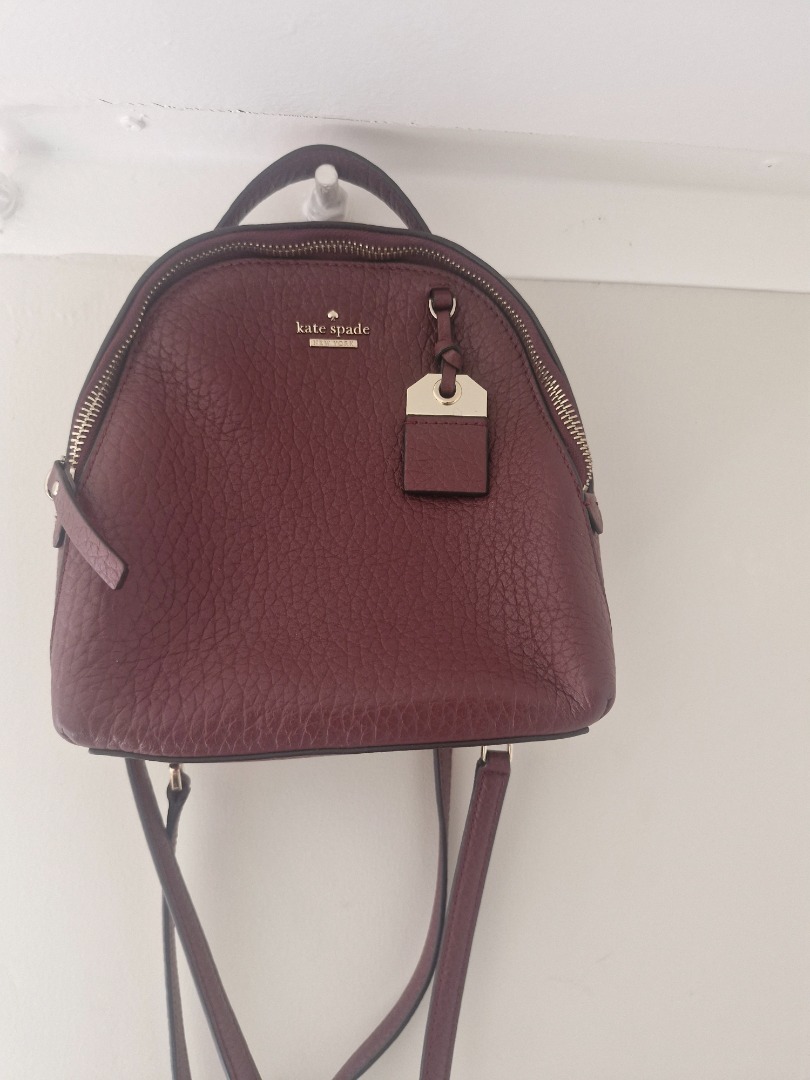 Kate Spade Pebbled Leather Mini Backpack Maroon, Women's Fashion, Bags ...