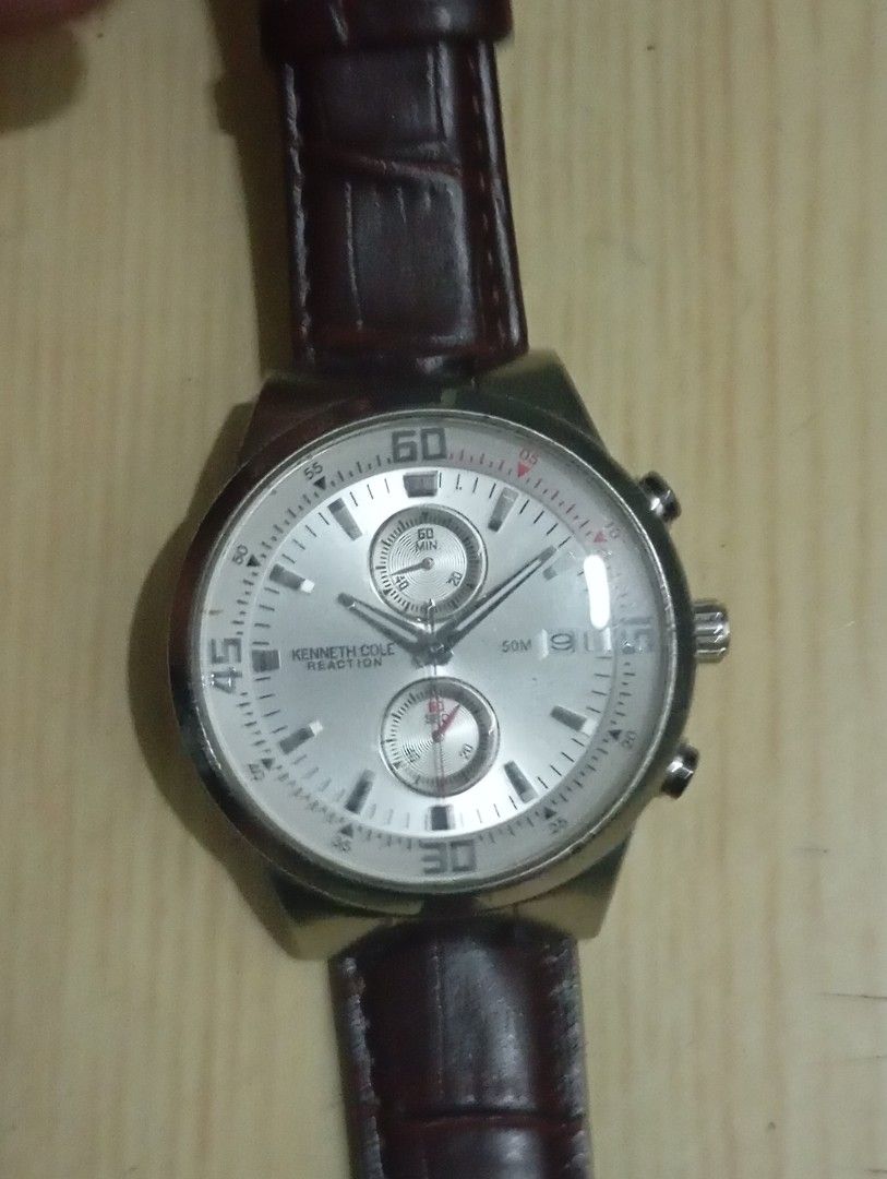 Kenneth Cole chronograph (Category: Men's Watches) located in Las Pinas. Submitted by quick_deals_great_finds2 (Listing ID 1468428640, Image 1). Description: Original good working condition Quartz chronograph with battery 40mm unisex.