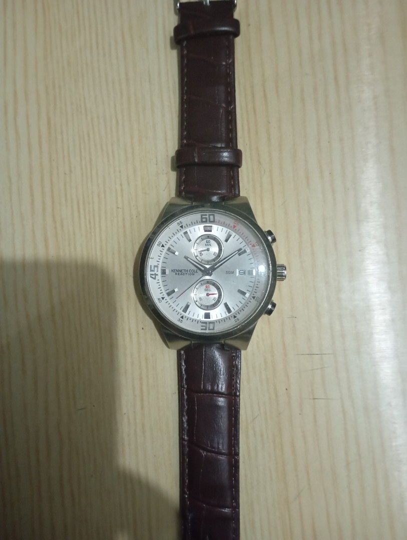 Kenneth Cole chronograph (Category: Men's Watches) located in Las Pinas. Submitted by quick_deals_great_finds2 (Listing ID 1468428640, Image 2). Description: Original good working condition Quartz chronograph with battery 40mm unisex.
