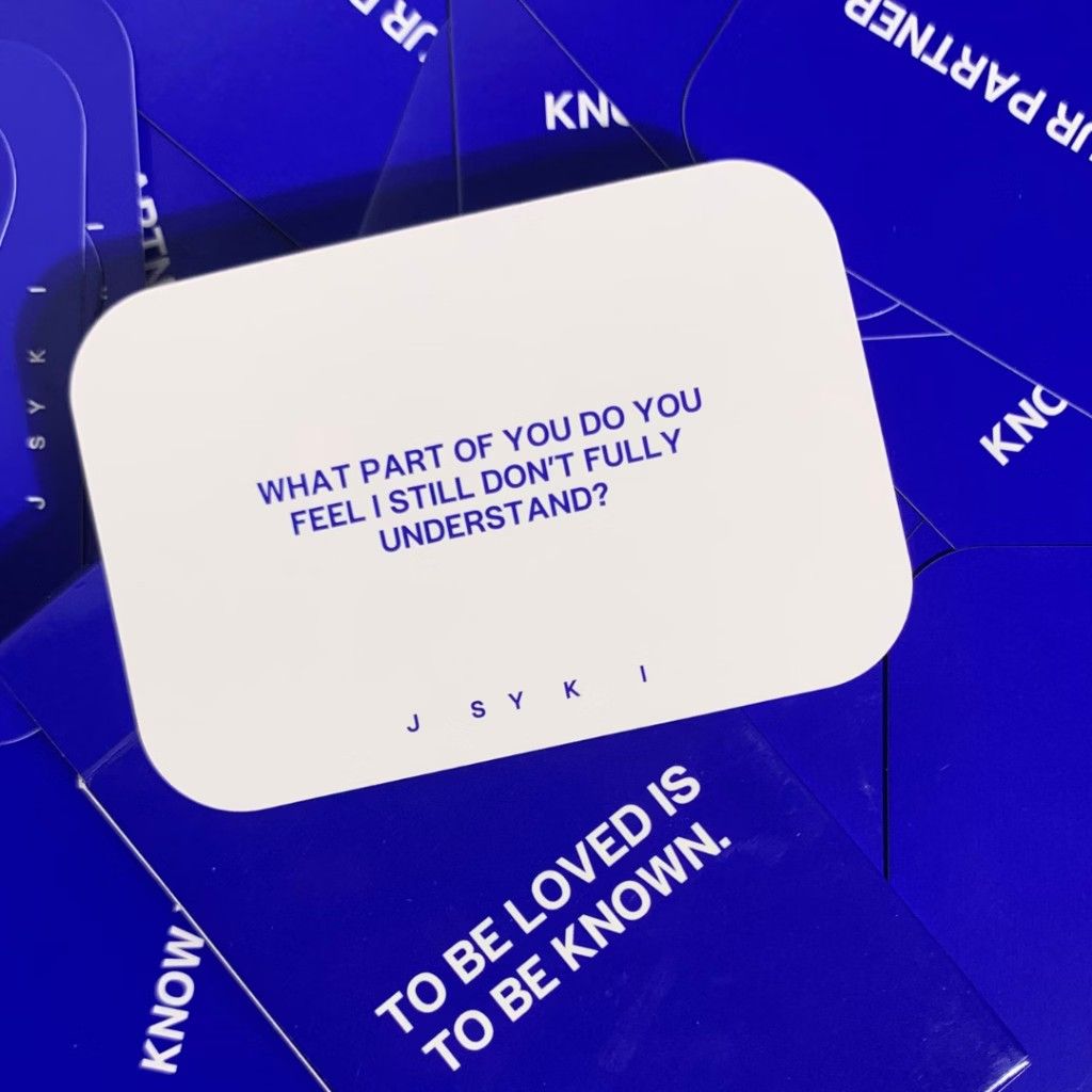 KNOW YOUR PARTNER CARD GAME | DEEP CONVERSATION GAME FOR COUPLES (Category: Board Games & Puzzles) located in Quezon City. Submitted by rightyriko (Listing ID 1468301693, Image 3). Description: - Item: JSYKI Know Your Partner Question Card Game - Color/Design: Blue deck box with white text - Purpose: Deep conversation prompts designed for couples to strengthen connection - Perfect For: Date nights, road trips, anniversary gifts, or cozy nights in