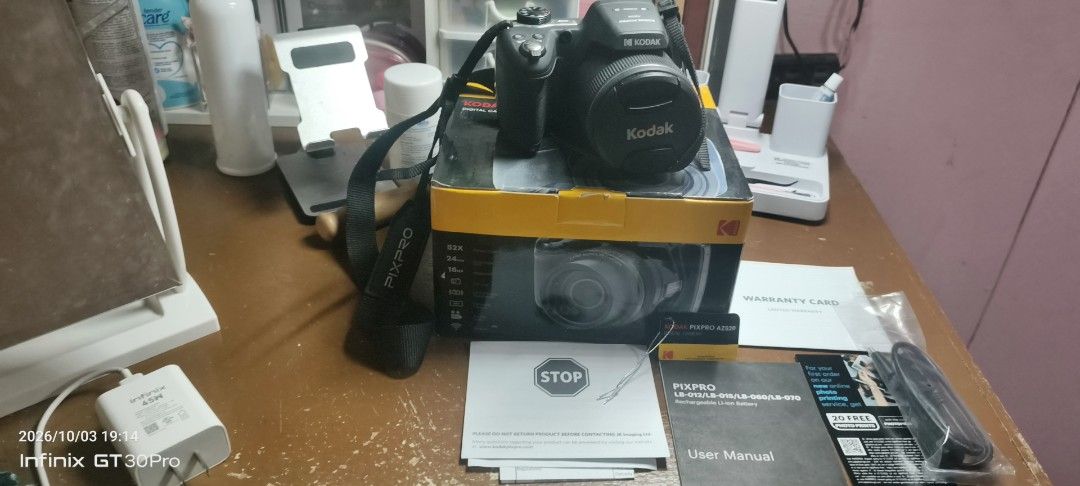 Kodak Pixpro AZ528 Digital Bridge Camera (Category: Cameras) located in Manila. Submitted by ravennicol02785 (Listing ID 1468302145, Image 1). Description: - Model: Kodak Pixpro AZ528 Digital Bridge Camera (Black) - Zoom: Massive 52x optical zoom lens - Resolution: 16 megapixels for crisp photos - Connectivity: Built-in Wi-Fi for easy sharing - Inclusions: Original box, neck strap, cables, user manuals, and warranty card - Condition: Complete wit