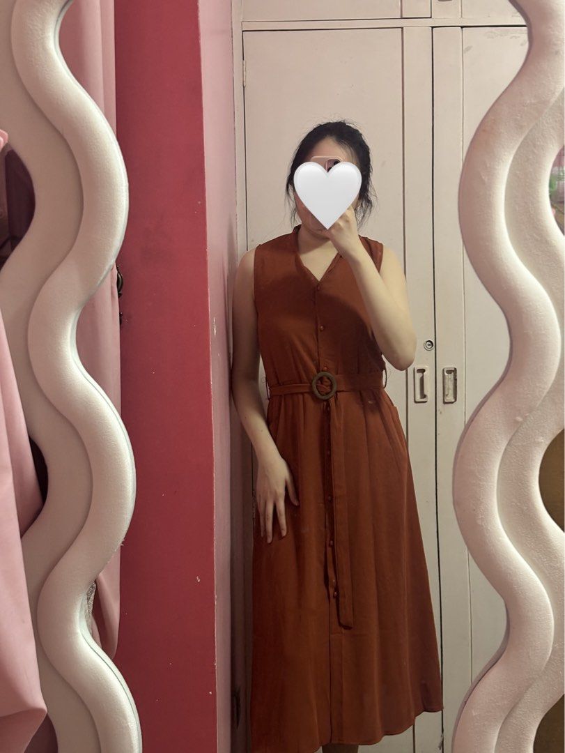 Korean Buttoned with Belt Dress (Category: Dresses) located in San Juan City. Submitted by angel_aura_archive (Listing ID 1468354488, Image 3). Description: - Worn twice - Free size (can fit upto L) - For your reference my wasteline is 30 and may space pa sa akin - All of the details are here n po so pls matuto po magbasa and no to low bailers!! I can give discount if marami po kukunin. They are not from ukay and they are from my personal collect