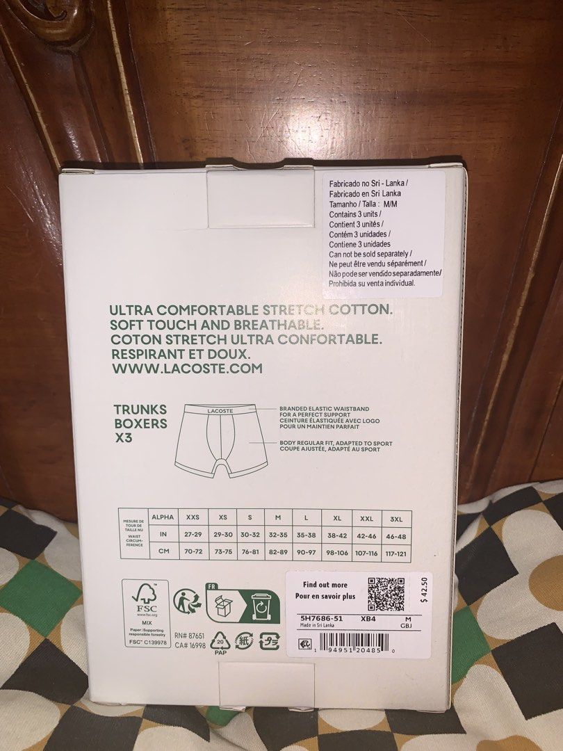 Lacoste boxer/trunk (Category: Underwear) located in General Trias. Submitted by vpshoppe (Listing ID 1468345070, Image 2). Description: Original Lacoste cotton stretch trunk/boxer shorts 3 pcs color:combi of black &gray size:medium with code for sure buyer only.