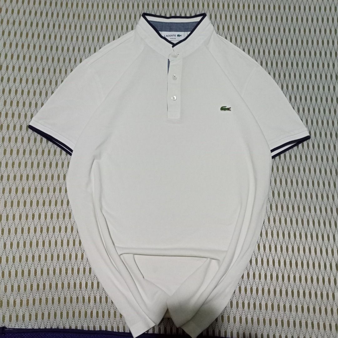 Lacoste Slim Fit White Mandarin Collar Size 4 (Category: Tshirts & Polo Shirts ) located in General Santos City (Dadiangas). Submitted by collection_9500 (Listing ID 1468499714, Image 1). Description: Lacoste Slim Fit White Mandarin Collar Size 4 20.5 x 26 Medium Excellent, washable stain Gensan loc Pm for inquiries All are thrifted items.