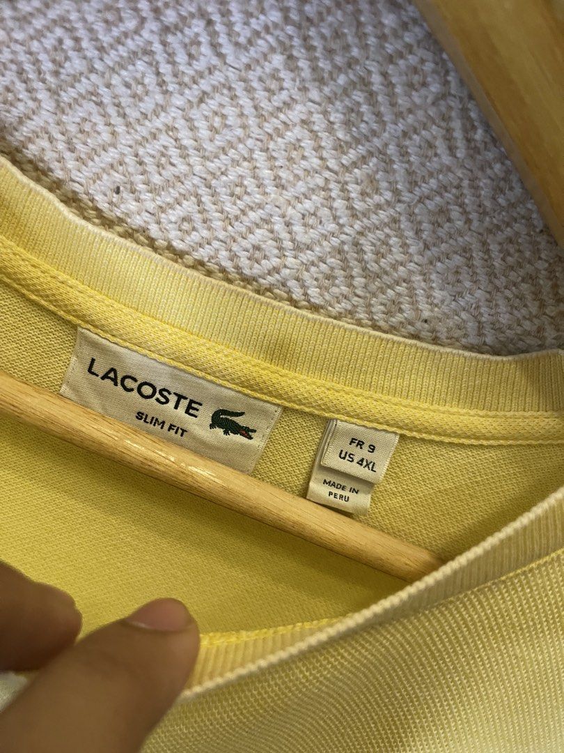 Lacoste yellow tonal tee (Category: Tshirts & Polo Shirts ) located in Manila. Submitted by hypestock_mnl (Listing ID 1468307998, Image 3). Description: - stylish - perfect for casual wear - great fit - in good condition - minimal signs of usage - 9/10 - money worth! - see pics for details/issue.