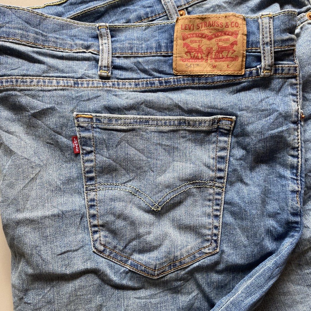 Levi's 541 Athletic Taper Stretchable Pants (Category: Jeans) located in Cabuyao City. Submitted by stuffwarsph (Listing ID 1468287982, Image 3). Description: Color: Light wash blue Width 60-66 Length 44.5 Leg opening 14 Hem 10.5 Excellent condition No issues Makinis at walang manipis na part ₱550.