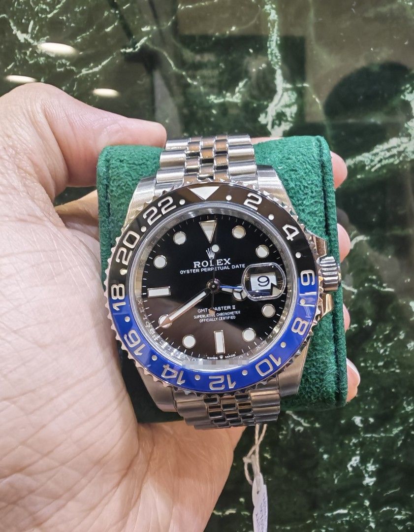 Local ad Rolex GMT master 2 steel ceramic Batgirl jubilee 126710blnr (Category: Watches) located in Singapore. Submitted by hengwatch (Listing ID 1468424614, Image 1). Description: Rolex GMT master 2 steel ceramic Batgirl jubilee model 126710blnr very mint condition with protection film applied comes with box and cert dated November 2019 with white tag with matching serial number local ad 🔥🔥 selling for $20600 hsbc and standard chartered and db