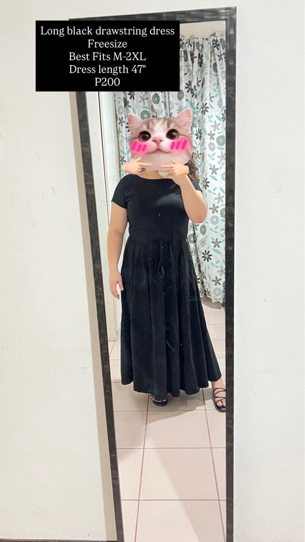 Long black drawstring dress (Category: Dresses) located in Cebu City. Submitted by fromreggg (Listing ID 1468320023, Image 1). Description: Long black drawstring dress Freesize Best Fits M-2XL Dress length 47” P200.