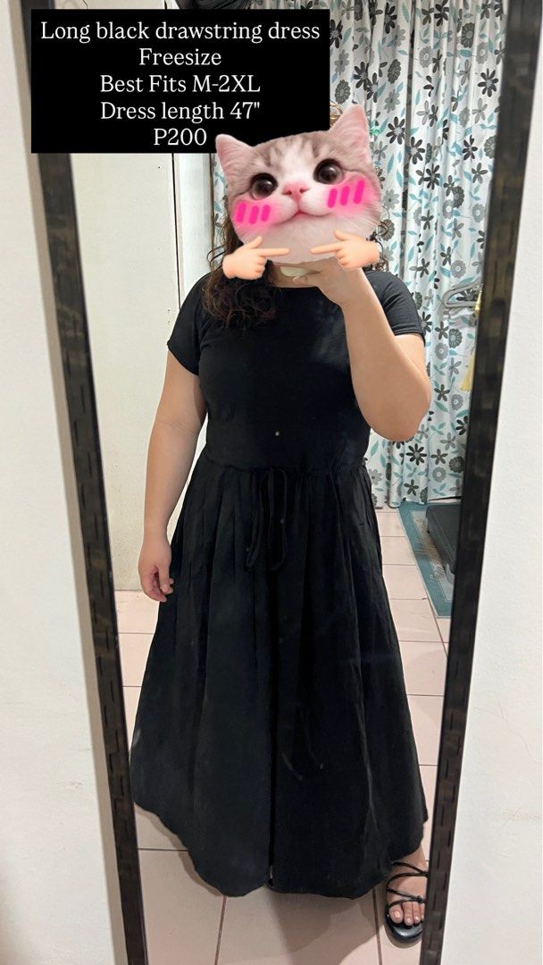 Long black drawstring dress (Category: Dresses) located in Cebu City. Submitted by fromreggg (Listing ID 1468320023, Image 2). Description: Long black drawstring dress Freesize Best Fits M-2XL Dress length 47” P200.