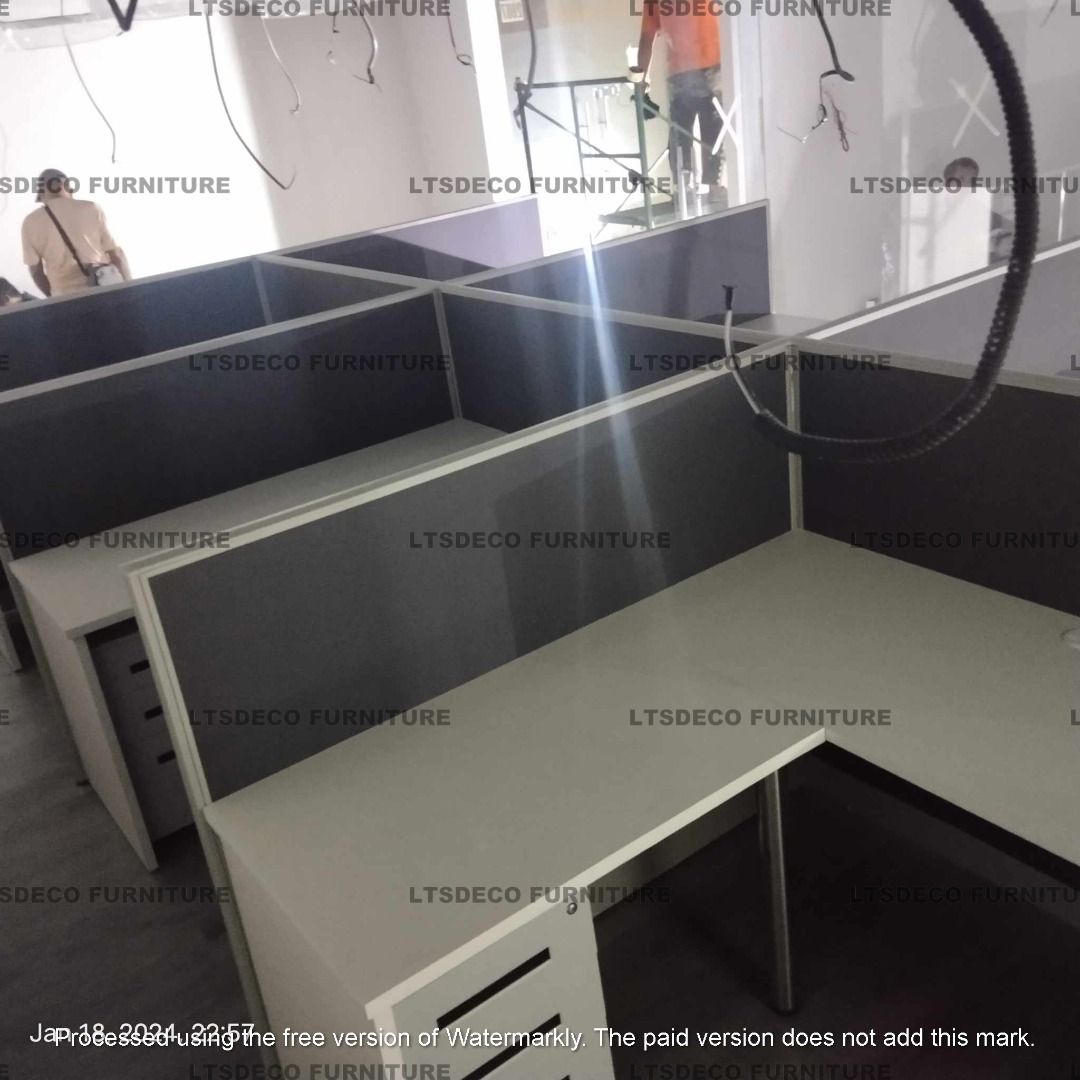 L-Shape Office Cubicle Workstation with Divider and Drawers Office ...