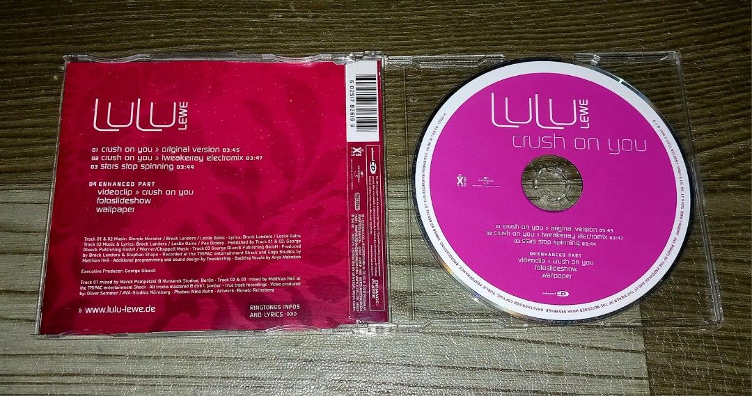 LULU LEWE - CRUSH ON YOU CD SINGLE (Category: CDs & DVDs) located in Talavera. Submitted by thalifan46 (Listing ID 1468336058, Image 2). Description: LULU LEWE - CRUSH ON YOU CD SINGLE NOTE : WAG NA LANG MAG MESSAGE KUNG HINDI NAMAN INTERESADO SA ITEM AT HANAP LANG AY KAKWENTUHAN.. WHAT YOU SEE IS WHAT YOU GET 100% ORIGINAL AUTHENTIC.. MOP : GCASH OR PALAWAN.. COURIER :LBC, JRS, J&T.. STRICTLY NO COD‼️.