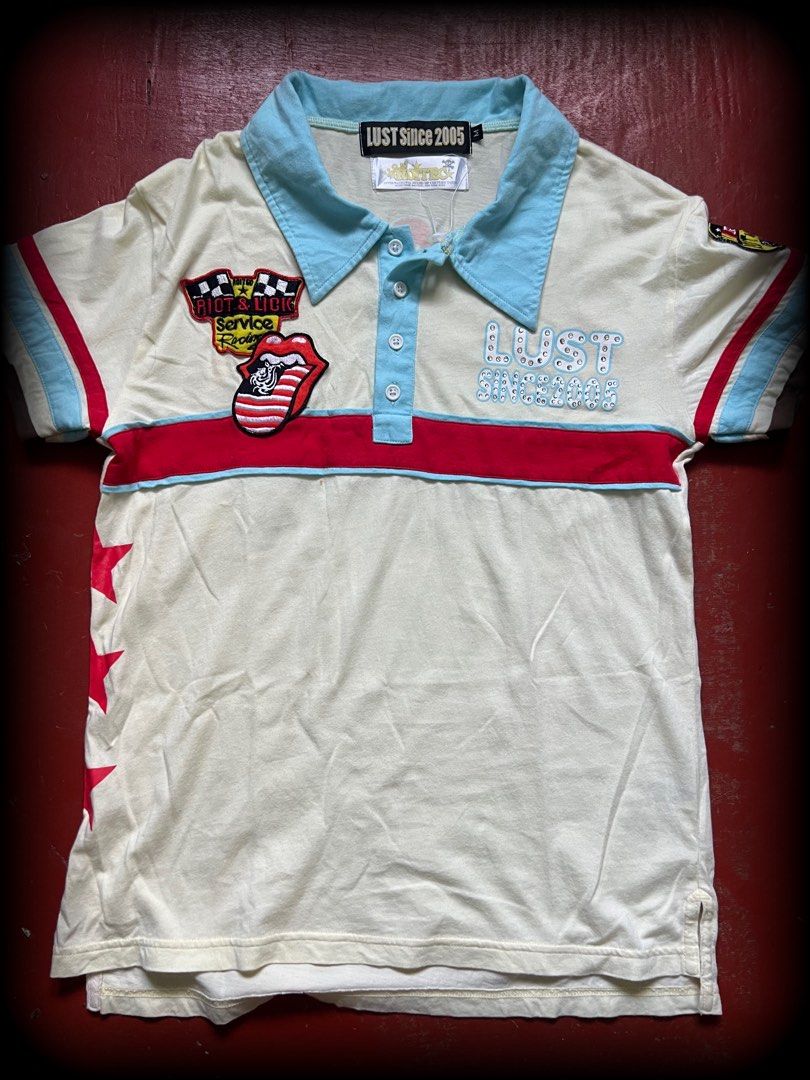 LUST since 2005 (Category: Formal Shirts) located in Lucena. Submitted by proxyhere (Listing ID 1468438055, Image 1). Description: LUST since 2005 multicolor patched polo shirt from LUST, complete Rhinestones good condition. length 24 front 26 back width 18.