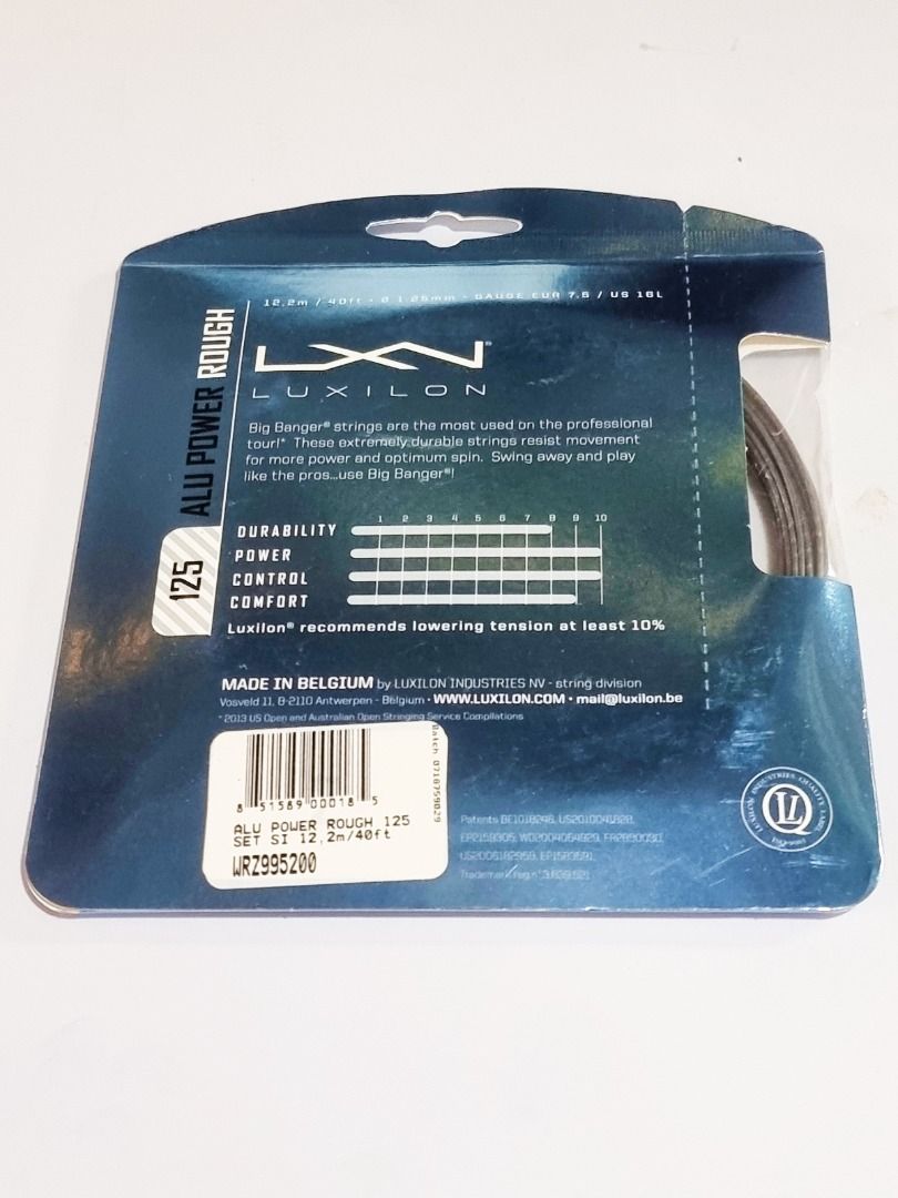 Luxilon ALU Power Rough 125 Tennis String Set (Category: Racket and Ball Sports) located in Quezon City. Submitted by kontaktpoint (Listing ID 1468365491, Image 2). Description: LUXILON BB ALU POWER 125 Tennis String Silver - WRZ995100SI Ice Blue - WRZ995100BL One of the top polyester strings on the tour that's ideal for advanced players looking for the perfect combination of explosive power and control. ALU Power is the top string on tour for a 