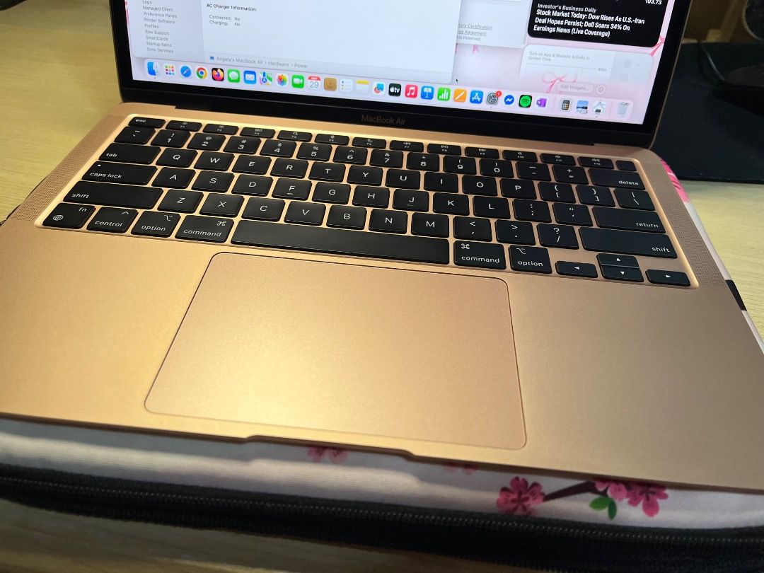 Macbook Air M1 Gold 256GB (Category: Laptops & Notebooks) located in San Pedro. Submitted by anjellyyy (Listing ID 1468313799, Image 3). Description: 13" Macbook Air M1 Gold 256GB SSD 8GB RAM 🌸 Rare gold/rosegold color 🌸 Like new, barely used & lady owned 🌸 Pristine condition & well taken care of 🌸 31 CC 96% Battery Health 🌸 MacOS Sequoia 🌸 Purchased on Feb 2025 🌸 1st owner PP/A local variant 🌸 Comes with complete inclusions: - brown box 
